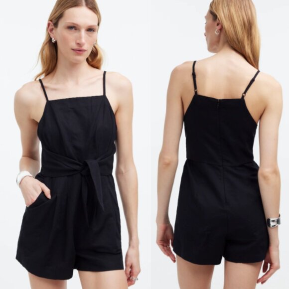 Madewell Linen Blend Tie-Waist Romper NWT in Black 4 - Picture 1 of 10